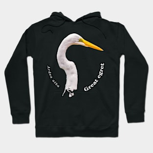 Great egret tropical bird pin white text Hoodie